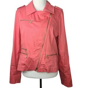 Berek Jacket Coral Large Moto Pink Orange Gold Zip Lightweight Cotton